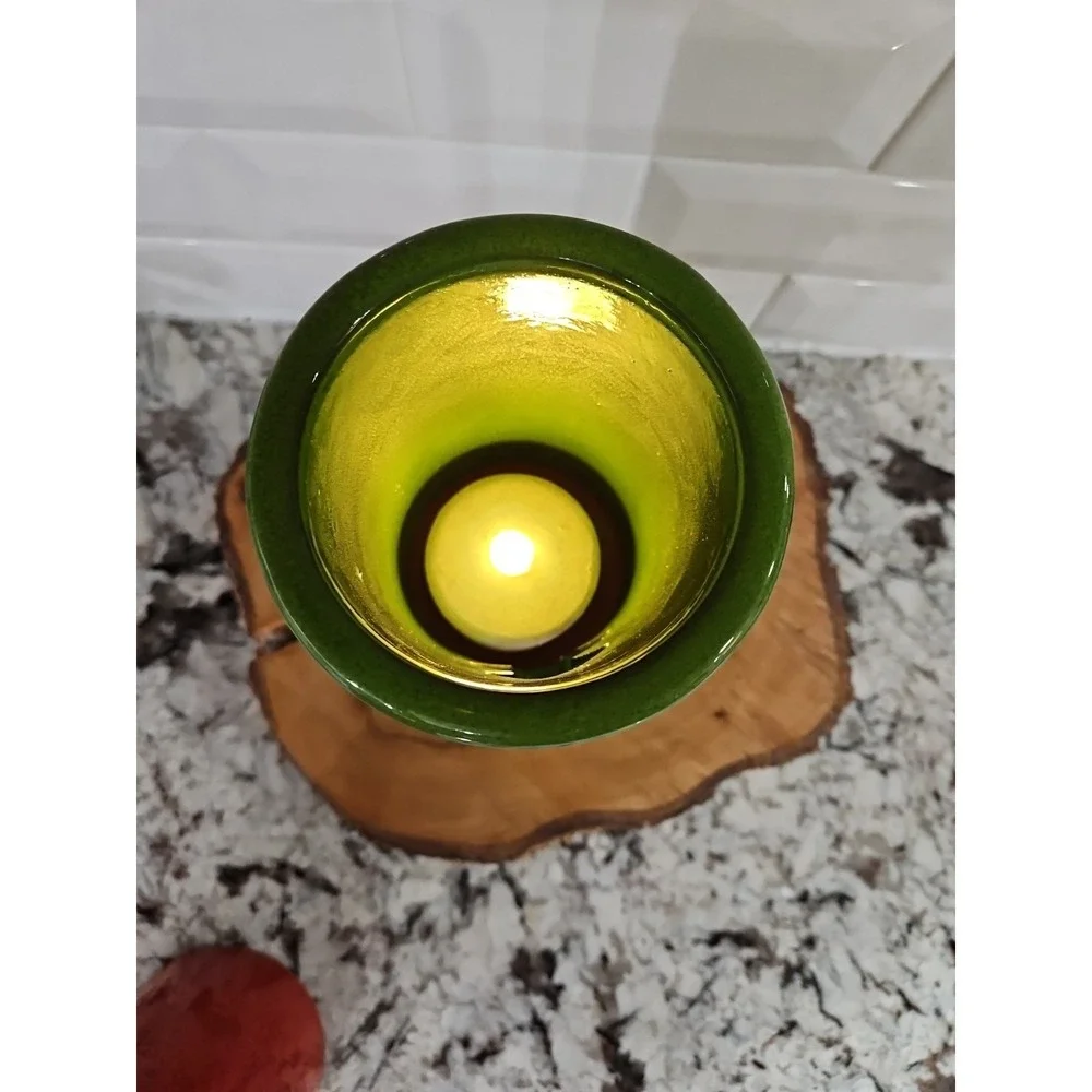 Ceramic Christmas TREE Votive Hand -Glazed Candle‎ Holder SET OF 2!! 9 INC